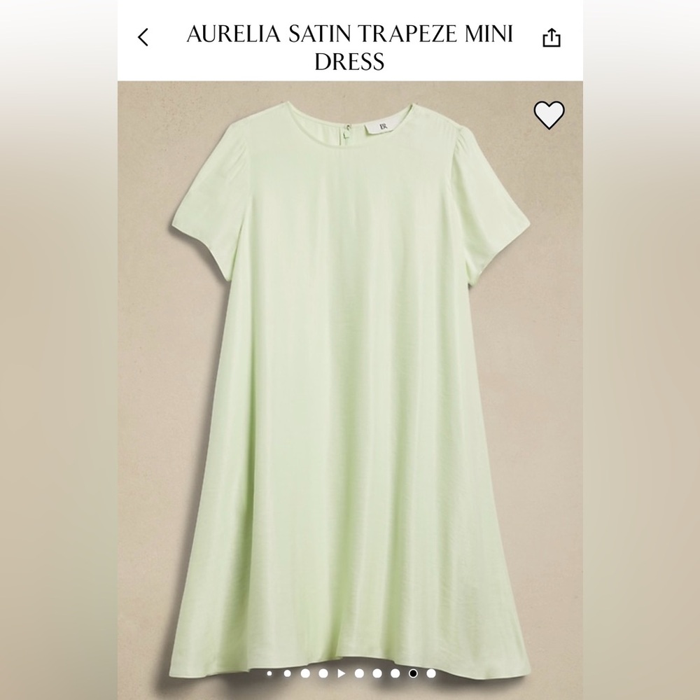 Banana Republic Satin Trapeze  Mini Dress Short Sleeve Crew Neck. Light Green